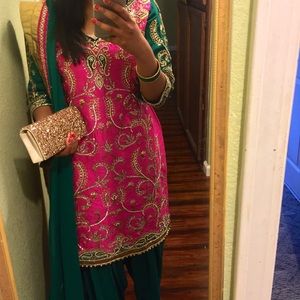 FINAL SALE Indian outfit Hot pink and green stone work